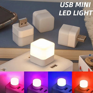 1Pc USB Plug Lamp Mini Night Light Computer Mobile Power Charging Small Book Lamps LED Eye Protection Square Reading Light - #Front or back#