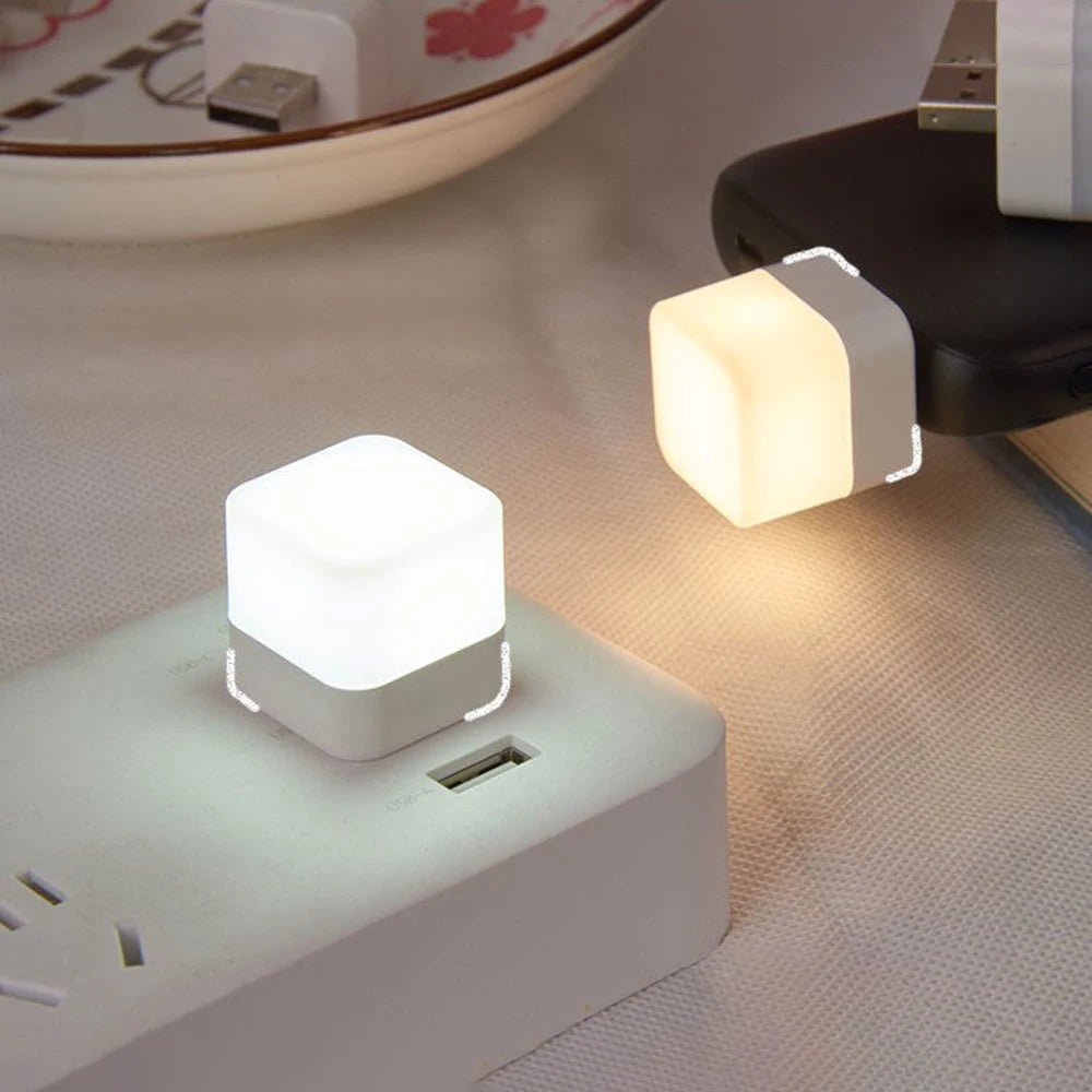 1Pc USB Plug Lamp Mini Night Light Computer Mobile Power Charging Small Book Lamps LED Eye Protection Square Reading Light - #Front or back#